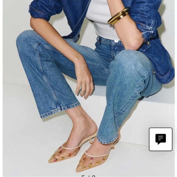 NWOB Reformation NUDE EMBROIDERED MESH MULE Size 8 - Picture 1 of 10